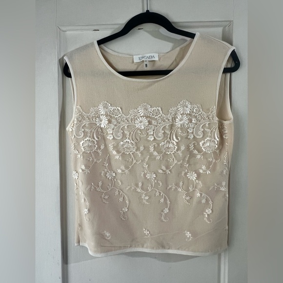 Escada Sleeveless Cashmere Blend Sweater with Silk Lace Detailing 36 - Picture 4 of 10